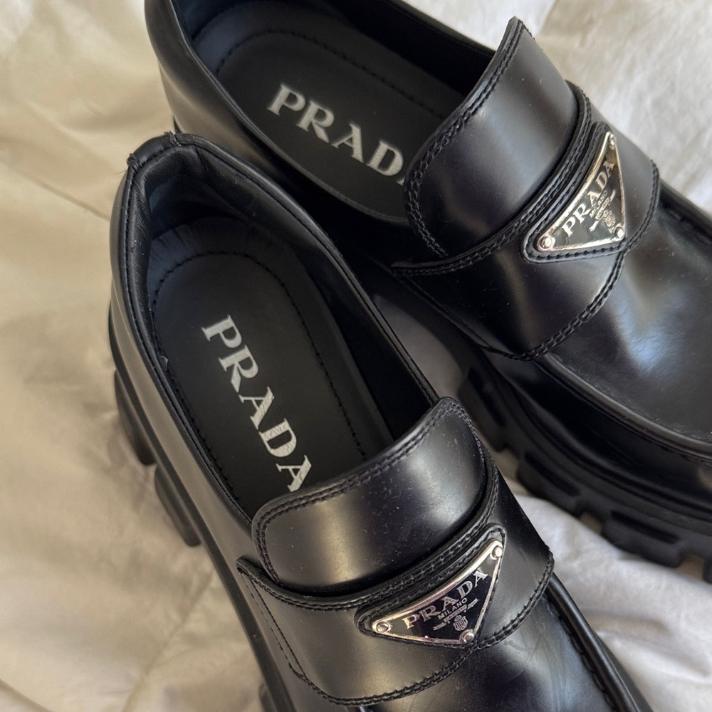 Prada Women's Brushed Leather Monolith Loafers - Black - Picture 3 of 5